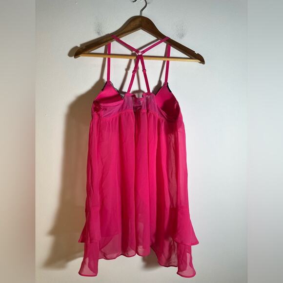 Pink Lace Trim Babydoll Lingerie - Picture 3 of 4
